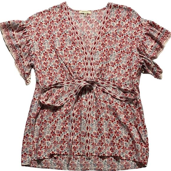 MAX STUDIO Floral Ruffled Sleeves Tie-waist Medium - Picture 1 of 9